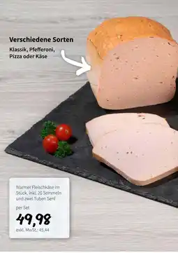 Der Grissemann Warmer Fleischkäse im Stück, inkl. 20 Semmeln und zwei Tuben Senf per Set Angebot