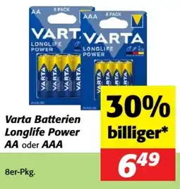 Nah&Frisch Varta Batterien Longlife Power AA oder AAA Angebot