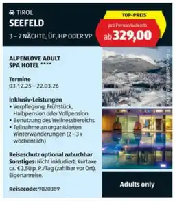 Hofer Reisen Alpenlove adult spa hotel Angebot