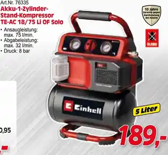 Akku-1-Zylinder- Stand-Kompressor TE-AC 18/75 LI OF Solo