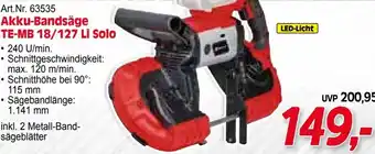 Akku-Bandsäge TE-MB 18/127 Li Solo