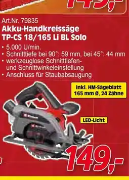 Zgonc Akku-Handkreissäge TP-CS 18/165 Li BL Solo Angebot