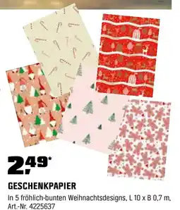 OBI Geschenkpapier Weihnachten Rolle 10 m 5-fach sortiert Angebot