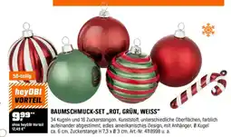 OBI Weihnachtskugel-Set Zuckerstange 50-teilig Dunkelrot-Dunkelgrün-Weiß Angebot