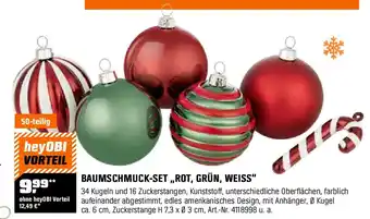 OBI Weihnachtskugel-Set Zuckerstange 50-teilig Dunkelrot-Dunkelgrün-Weiß Angebot