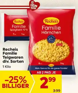 Billa Recheis Familie Teigwaren Angebot