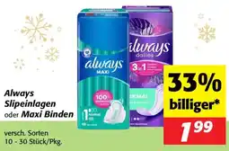 Nah&Frisch Always Slipeinlagen oder Maxi Binden Angebot