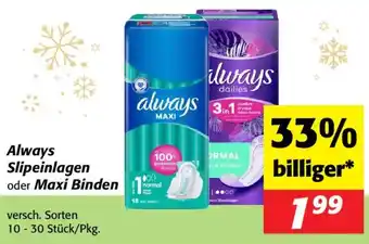 Nah&Frisch Always Slipeinlagen oder Maxi Binden Angebot