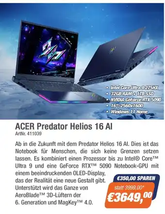 ACER Predator Helios 16 AI
