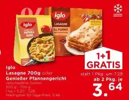 Unimarkt Iglo lasagne oder genießer pfannengericht Angebot
