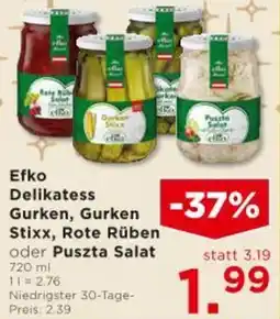 Unimarkt Efko Delikatess Gurken, Gurken Stixx, Rote Rüben Puszta Salat Angebot