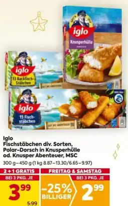 Billa Iglo Fischstäbchen div. Sorten, Polar-Dorsch in Knusperhülle od. Knusper Abenteuer, MSC Angebot