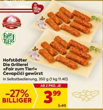 Billa Hofstädter Die Grillerei Fair zum Tier! Ćevapčići gewürzt Angebot