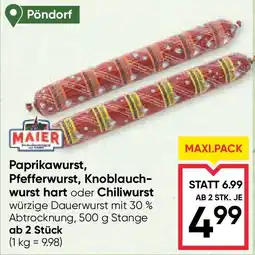 Maximarkt Paprikawurst Pfefferwurst Knoblauch wurst hart oder Chiliwurst Angebot