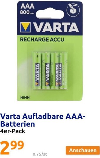 Action Varta Aufladbare AAA-Batterien Angebot