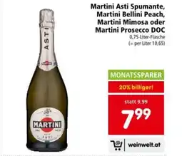 Interspar Martini Asti Spumante, Martini Bellini Peach, Martini Mimosa oder Martini Prosecco DOC Angebot