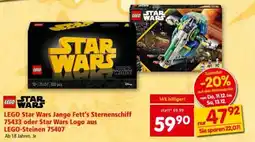 Interspar LEGO Star Wars Jango Fett's Sternenschiff 75433 oder Star Wars Logo aus LEGO-Steinen 75407 Angebot