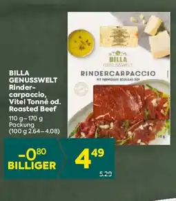 Billa Genusswelt rinder- carpaccio, vitel tonné od. roasted beef Angebot