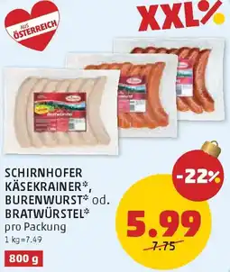 PENNY Schirnhofer käsekrainer burenwurst od. bratwürstel Angebot