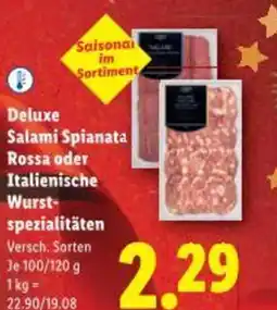 Lidl Deluxe Salami Spianata Rossa oder Italienische Wurst- spezialitäten Angebot