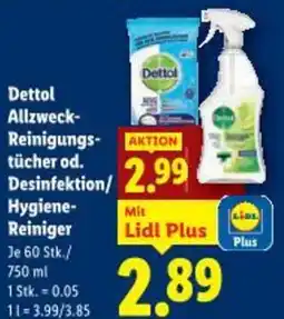 Lidl Dettol allzweck- reinigungs- tücher od. desinfektion/ hygiene- reiniger Angebot