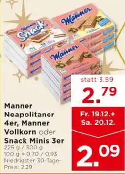 Unimarkt Manner Vollkorn oder Snack Minis 3er Angebot