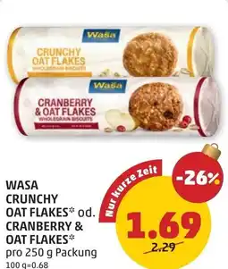 PENNY Wasa crunchy oat flakes od. cranberry & oat flakes Angebot