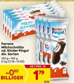 Billa Ferrero Milchschnitte od. Kinder Pingui Angebot