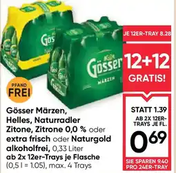 Maximarkt Gösser Märzen, Helles, Naturradler Zitone, Zitrone 0,0% oder extra frisch oder Naturgold alkoholfrei Angebot