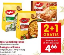 Interspar Iglo Genießerpfanne Verschiedene Sorten oder Lasagne al Forno Angebot