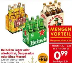 Interspar Heineken Lager oder alkoholfrei, Desperados oder Birra Moretti Angebot