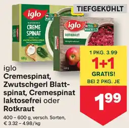 MPreis iglo Cremespinat, Zwutschgerl Blatt- spinat, Cremespinat laktosefrei oder Rotkraut Angebot