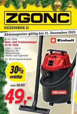 Zgonc Nass- und Trockensauger TC-VC 1820 Angebot