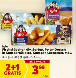 Billa Iglo Fischstäbchen div. Sorten, Polar-Dorsch in Knusperhülle od. Knusper Abenteuer, MSC Angebot