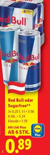 Lidl Red Bull oder Sugarfree Angebot