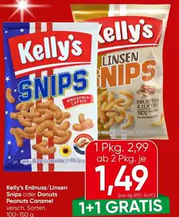 Spar Kelly's erdnuss linsen snips oder donuts peanuts caramel Angebot