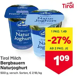 MPreis Tirol milc bergbauern natur joghurt Angebot