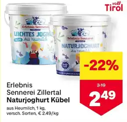 MPreis Erlebnis sennerei zillertal naturjoghurt kübel Angebot