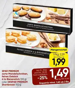 Spar Spar premium zarte mandelschnitten, feines gebäck à la bienenstich oder despar premium shortbread Angebot