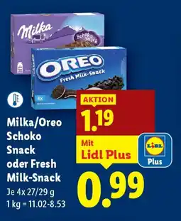 Lidl Milka/Oreo Schoko Snack oder Fresh Plus Milk-Snack Angebot