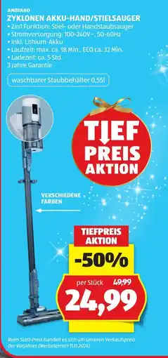 Hofer Ambiano zyklonen akku-hand/stielsauger Angebot