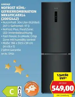 Hofer Gorenje nofrost kühl- gefrierkombination nrk619cabxl4 Angebot