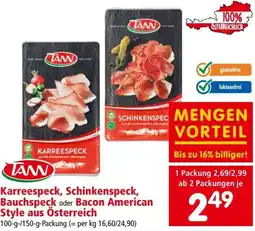 Interspar Karreespeck, schinkenspeck, bauchspeck oder bacon american style aus österreich Angebot