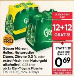 Maximarkt Gösser märzen, helles, naturradler zitone, zitrone oder extra frisch oder naturgold alkoholfrei Angebot