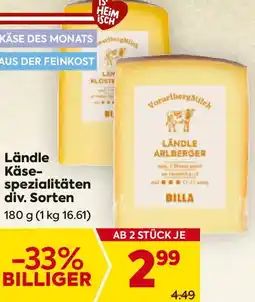 Billa Ländle Käse- spezialitäten div. Sorten Angebot