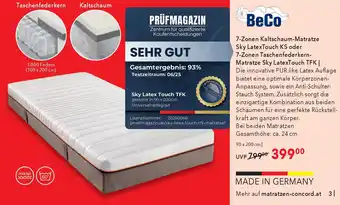 7-Zonen Kaltschaum-Matratze Sky LatexTouch KS oder 7-Zonen Taschenfederkern- Matratze Sky LatexTouch TFK