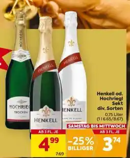 Billa Henkell od. Hochriegl Sekt div. Sorten Angebot