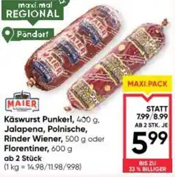 Maximarkt Käswurst Punkerl, Jalapena, Polnische, Rinder Wiener, oder Florentiner Angebot
