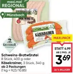 Maximarkt Schweins-Bratwurstel oder Käsekrainer Angebot
