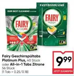 Maximarkt Fairy Geschirrspültabs Platinum Plus, 40 Stück oder All-in-1 Tabs Zitrone Angebot